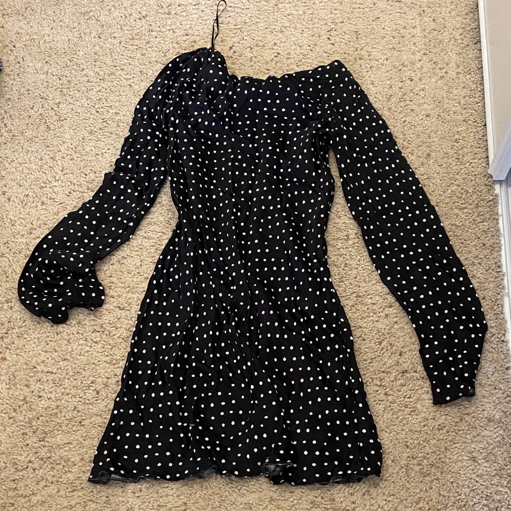 Zara Black One-Shoulder Polka Dot Mini Dress